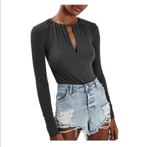 Topshop Ribbed Bodysuit in Black